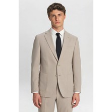 Giotelli Erkek Bej Dar Kesim Slim Fit Dokuma Normal Bel 6 Drop Takım Elbise