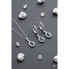 Ada Life Gümüş (Özel Kutulu) 925 Ayar Gümüş Damla Taşlı Model Zirkon Taşlı Kadın 2 Li Set Kolye Küpe