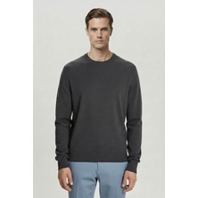 Sabri Özel Gri Standart Fit Yün Karışımlı Bisiklet Yaka Triko Erkek Kazak