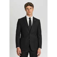 Sabri Özel Siyah Slim Fit Çizgili Mono Yaka 6 Drop Erkek Takım Elbise