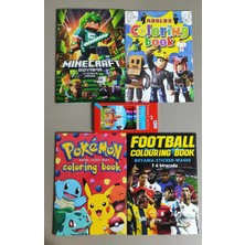 Ada Çanta Kırtasiye 4 Adet Stickerli Boyama Kitabı ve 12'li F.c. Kuru Boya Kalemi (Minecraft/roblox/pocemon/futbolcular)