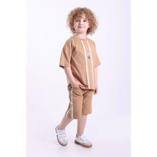 Mixima Şeritli ve Aksesuarlı 3-6 Yaş Oversize Erkek Çocuk Şortlu Yazlık Takım