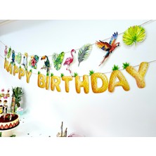 Fluparty Tropical Doğum Günü Banner – Tropikal Kuş & Yaprak Temalı Parti Süsü