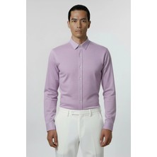 Sabri Özel Giotelli Lila Slim Fit %100 Pamuk Çizgili Düğmeli Yaka Erkek Gömlek