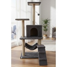 Missidea B07 Hamaklı Yuvalı Lüx Kedi Tırmalama Oyun Evi Antrasit