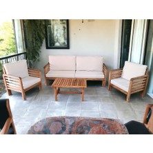 Valeri Masif Ahşap Bahçe Balkon Koltuk Takımı Kestane Ağacı 1 Adet Ikili 2 Adet Tekli ve Sehpa