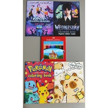 Ada Çanta Kırtasiye 4 Adet Stickerli Boyama Kitabı ve 24'lü F.c.kuru Boya Kalemi (Kpop/wednesday/pocemon/capybara)