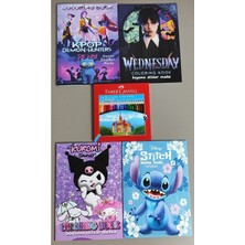 Ada Çanta Kırtasiye 4 Adet Stickerli Boyama Kitabı ve 24'lü F.c.kuru Boya Kalemi (Kpop/wednesday/kuromi/stitchm)