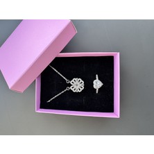 Gözde Aksesuarım Gümüş Renk Mıknatıslı Yonca Kolye Ile Pandora Yüzük Seti Çelik