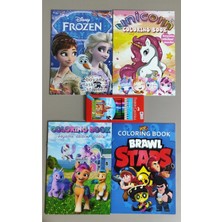 Ada Çanta Kırtasiye 4 Adet Stickerli Boyama Kitabı ve 12'li F.c. Kuru Boya Kalemi (Frozen/unicorns/ponny/brawlstars)