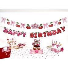 Fluparty Cherry Temalı Doğum Günü Banner – Kiraz Desenli Parti Süsü