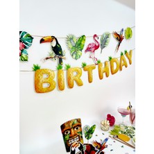 Fluparty Tropical Happy Birthday Yazı Banner – Tropikal Harf Tasarımlı Text Süsü