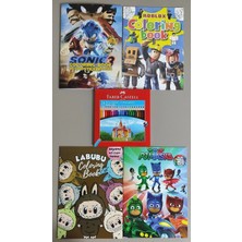 Ada Çanta Kırtasiye 4 Adet Stickerli Boyama Kitabı ve 24'lü F.c.kuru Boya Kalemi (Roblox/sonic3/pijamaske/labubu)