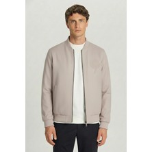 Sabri Özel Giotelli Bej Regular Fit Hakim Yaka Nakış Detaylı Bomber Mont