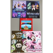 Ada Çanta Kırtasiye 4 Adet Stickerli Boyama Kitabı ve 24'lü F.c.kuru Boya Kalemi (Kpop/wednesday/minnie/labubu)