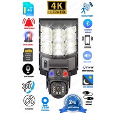 Venas 4g Sim Kartlı 20 Watt Solar Panelli Sokak Aydınlatmalı Çift Kameralı Çakarlı Güvenlik Kamerası