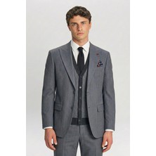 Sabri Özel Giotelli Gri Triko Yelekli 6 Drop Polyester Viskon Karışımlı Erkek Takım Elbise