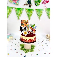 Fluparty Tropical Temalı Cake Topper Seti – Tropikal Kuş & Çiçek Figürlü Pasta Süsü