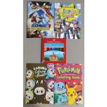 Ada Çanta Kırtasiye 4 Adet Stickerli Boyama Kitabı ve 24'lü F.c.kuru Boya Kalemi (Roblox/sonic3/pocemon/labubu)