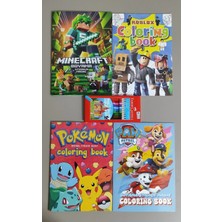 Ada Çanta Kırtasiye 4 Adet Stickerli Boyama Kitabı ve 12'li F.c. Kuru Boya Kalemi (Minecraft/roblox/pocemon/pawpatrol)