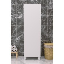 PROMODÜL Çok Amaçlı Banyo ve Temizlik Dolabı - 180 cm Beyaz Kapaklı Kiler Dolabı - 5 Raflı Dar Alan Düzenleyici