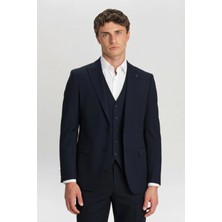 Sabri Özel Giotelli Lacivert Slim Fit Sivri Yaka Yelekli Takım Elbise