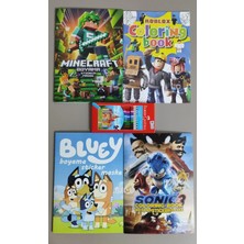 Ada Çanta Kırtasiye 4 Adet Stickerli Boyama Kitabı ve 12'li F.c. Kuru Boya Kalemi (Minecraft/roblox/bluey/sonic3)