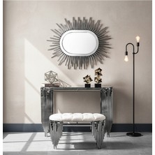 HediSelim Piyano Model Lüx Gümüş Dresuar Ayna Puf Set