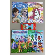 Ada Çanta Kırtasiye 4 Adet Stickerli Boyama Kitabı ve 12'li F.c. Kuru Boya Kalemi (Frozen/unicorns/ponny/pijamaske)