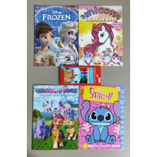 Ada Çanta Kırtasiye 4 Adet Stickerli Boyama Kitabı ve 12'li F.c. Kuru Boya Kalemi (Frozen/unicorns/ponny/stitch)