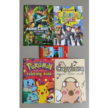 Ada Çanta Kırtasiye 4 Adet Stickerli Boyama Kitabı ve 12'li F.c. Kuru Boya Kalemi (Minecraft/roblox/pocemon/capybara)