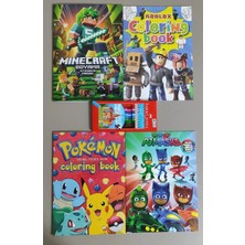 Ada Çanta Kırtasiye 4 Adet Stickerli Boyama Kitabı ve 12'li F.c. Kuru Boya Kalemi (Minecraft/roblox/pocemon/pijamaske)
