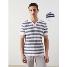 LC Waikiki Ekru Polo Yaka Çizgili Erkek Dokulu Triko Kazak