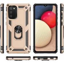 Newface Samsung Galaxy A02S Kılıf Sofya Yüzüklü Silikon Kapak - Gold