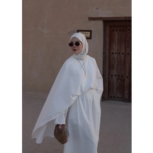 Moda Aksa Şal Yaka Etekli Keten Takım Beyaz