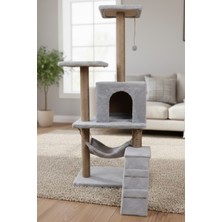 Missidea B07 Hamaklı Yuvalı Lüx Kedi Tırmalama Oyun Evi Gri