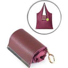 İmaks Saten Kumaş Katlanır Rulo Pratik Çıtçıtlı Kapsül Alışveriş Market Plaj Cep El / Kol Çantası Bordo K004