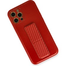 Newface iPhone 12 Pro Kılıf Coco Karbon Standlı Kapak - Kırmızı