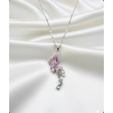 Gözde Aksesuarım Pembe Kelebek Kolye Çelik