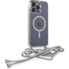 Newface iPhone 14 Pro Kılıf Divo Lazer Askılı Magsafe Kapak - Gümüş