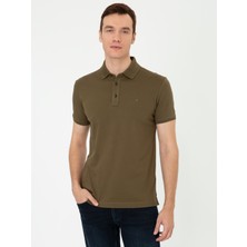 Cacharel Erkek Haki Polo Yaka Slim Fit Basic Merserize T-Shirt 50250172-VR027