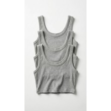 Underwear Bodyway 3'lü Siyah Fitilli Yarım Atlet Crop Seti - Pamuklu Kalın Askılı Esnek Sporcu Büstiyer Paketi