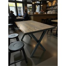Mobilyacın Cafe Masa Ceviz Köknar Kütük Masa x Ayak Siyah 200X100
