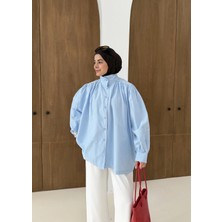 Moda Aksa Dik Yaka Gömlek Mavi