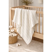 Içi Peluş Triko Bebek Battaniyesi Kalın Saç Örgü Desenli, Welsoft Krem