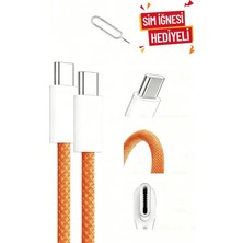 Fabron 17 Pro Max 60W Iphone Samsung Xiaomi Huawei Uyumlu Type-C to Type-C 1M Turuncu Halat Örgü Hizli Sarj ve Data Kablosu