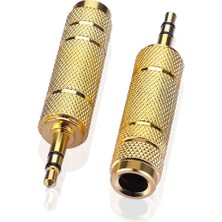 Ata Elektronik Gold - Metal - 3.5mm Stereo Erkek / 6.35MM Stereo Dişi Ses Çevirici Adaptör Saz Anfi Amfi Piyano Piano Dişi Dönüştürücü Jack Adaptör