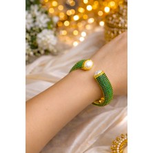 Reborn Design Gold Renk Zirkon Taşlı Yeşil Helen Bileklik