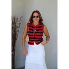 Purple By Banu Renkli Gold Düğme Detay Çizgili Yelek