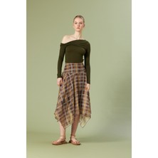 Nisan Triko Kareli Midi Etek